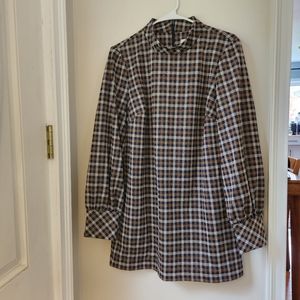 Calvin Klein blue/brown/gold plaid dress, size 14